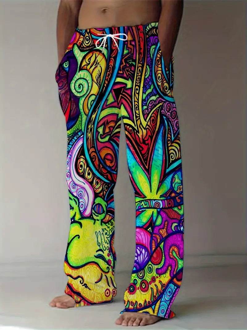 Digital Printing Casual Elastic Pants for Men - Trendy Wide Leg Style - Buy Center