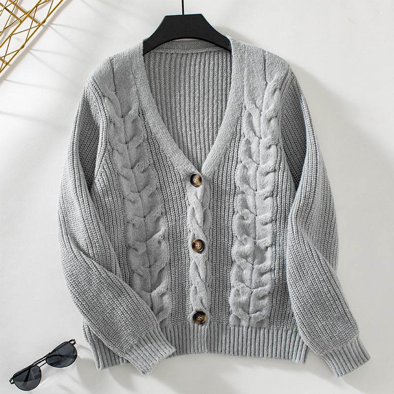 Elegant Solid Color Twist Knitted Cardigan - Cozy Women's Sweater - Buy Center