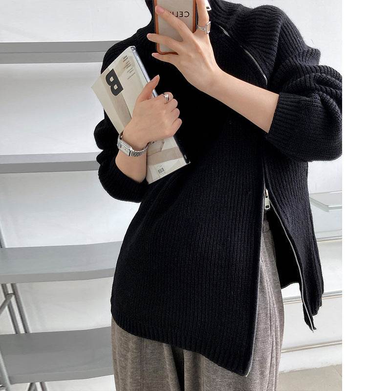Stylish Plus Size Turtleneck Sweater Coat - Cozy Double-Headed Zipper - Buy Center
