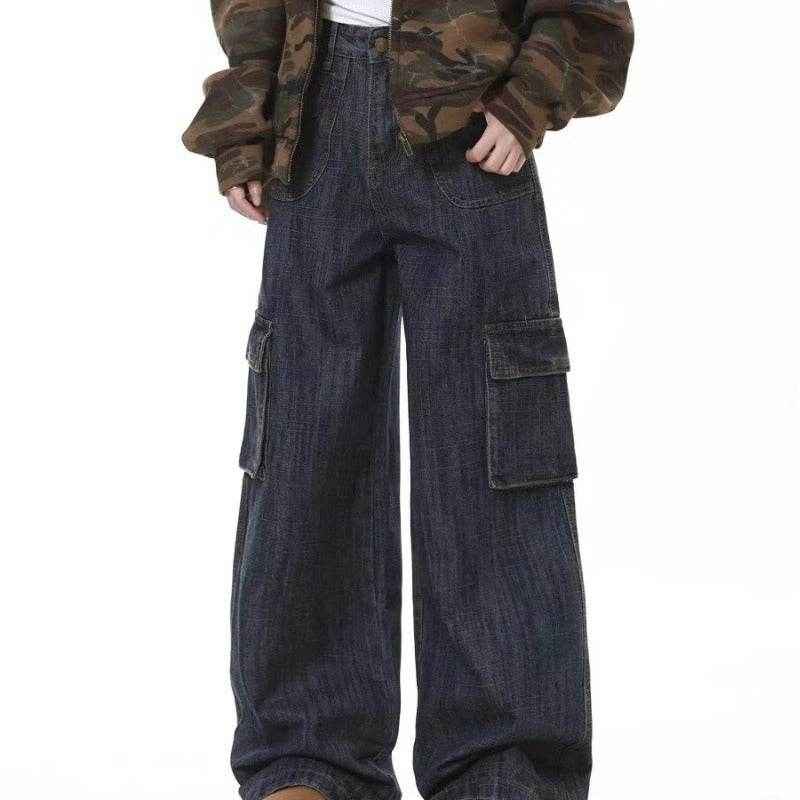 American Retro Loose Wide Leg Jeans - Comfortable Mid Waist Fit for All