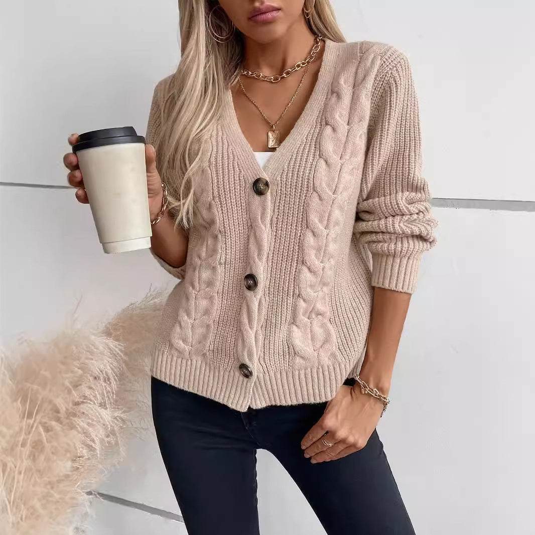 Elegant Solid Color Twist Knitted Cardigan - Cozy Women's Sweater - Buy Center