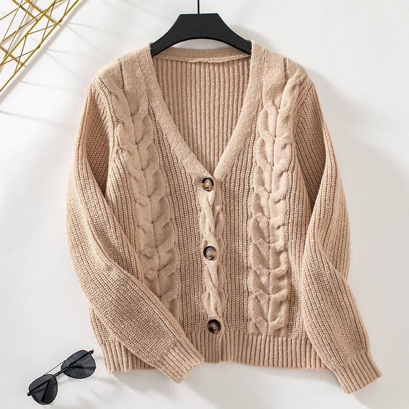 Elegant Solid Color Twist Knitted Cardigan - Cozy Women's Sweater - Buy Center