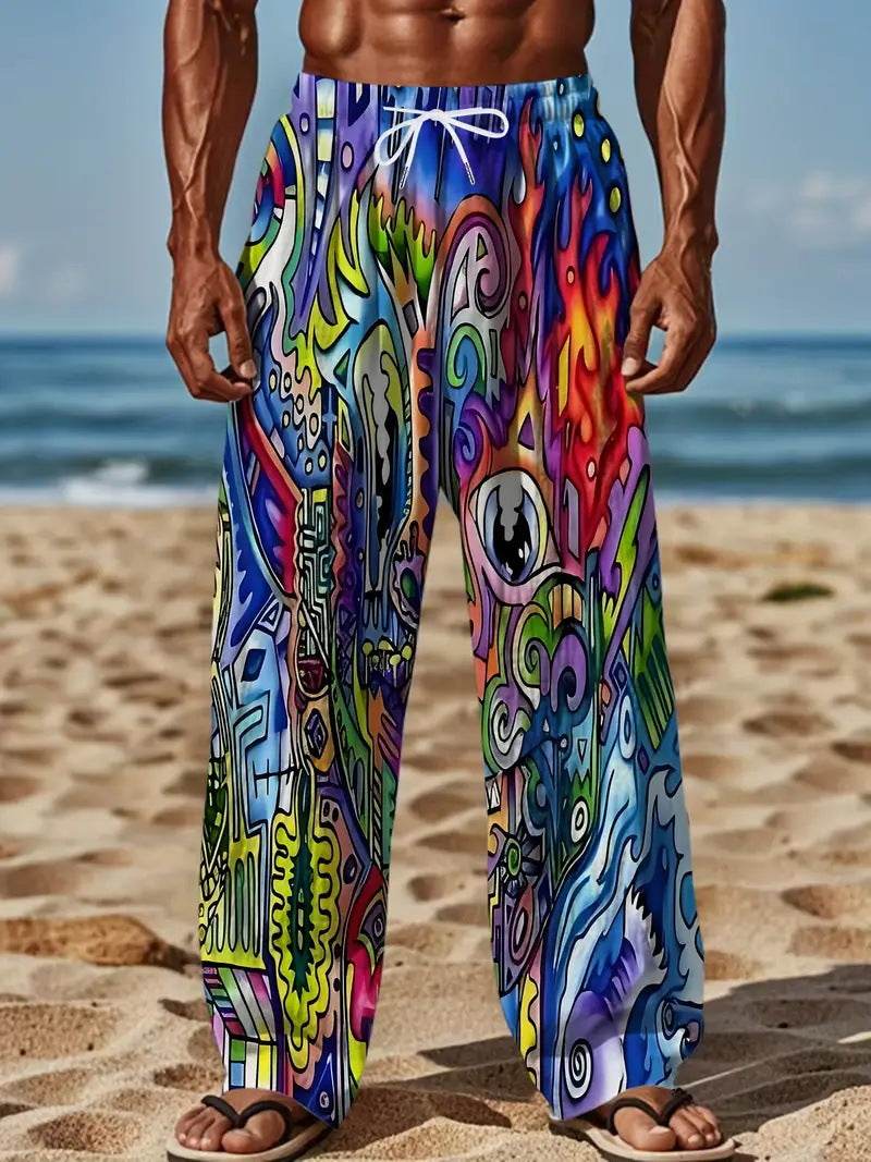 Digital Printing Casual Elastic Pants for Men - Trendy Wide Leg Style - Buy Center