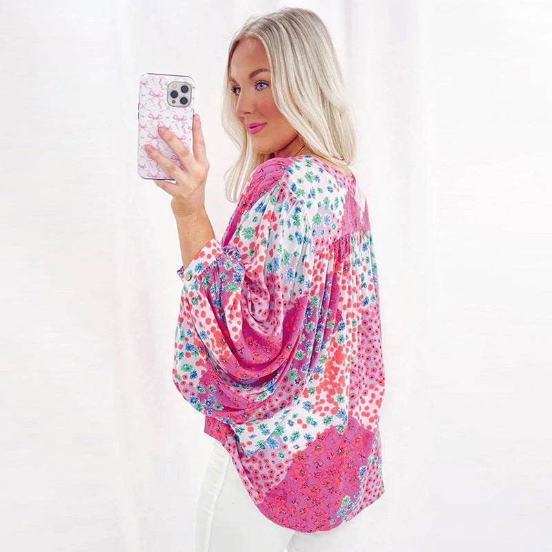 Casual Loose Long Sleeve Shirt - Stylish Color Matching & Single-Breasted - Buy Center