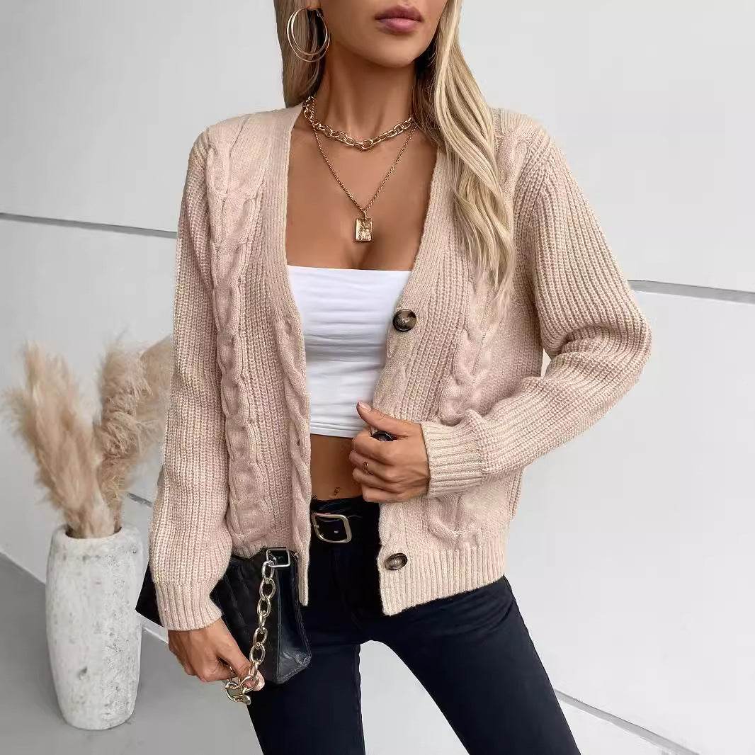 Elegant Solid Color Twist Knitted Cardigan - Cozy Women's Sweater - Buy Center