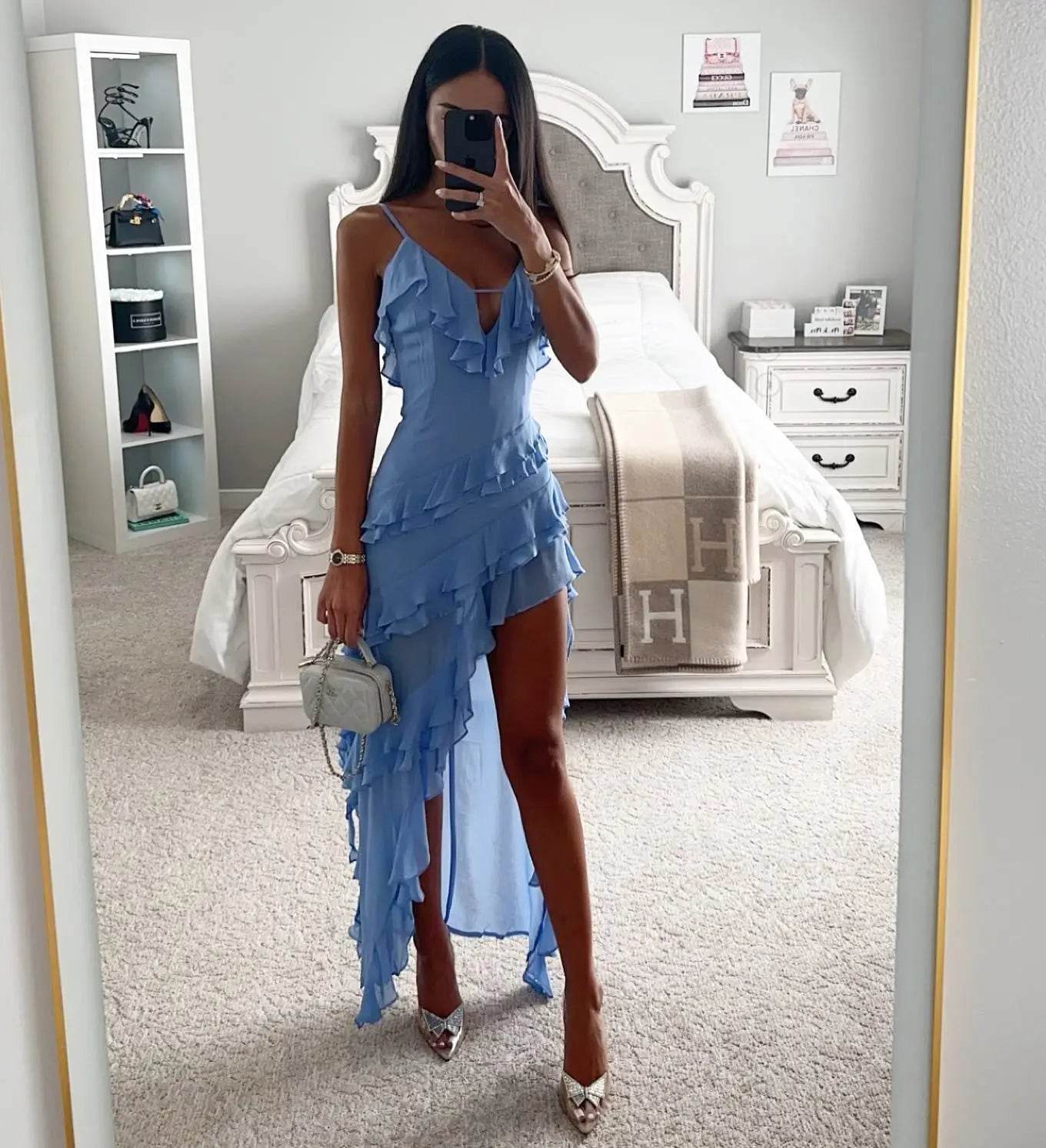 Elegant Women's Strap Maxi Dress - Asymmetrical Mini Clubwear - Buy Center