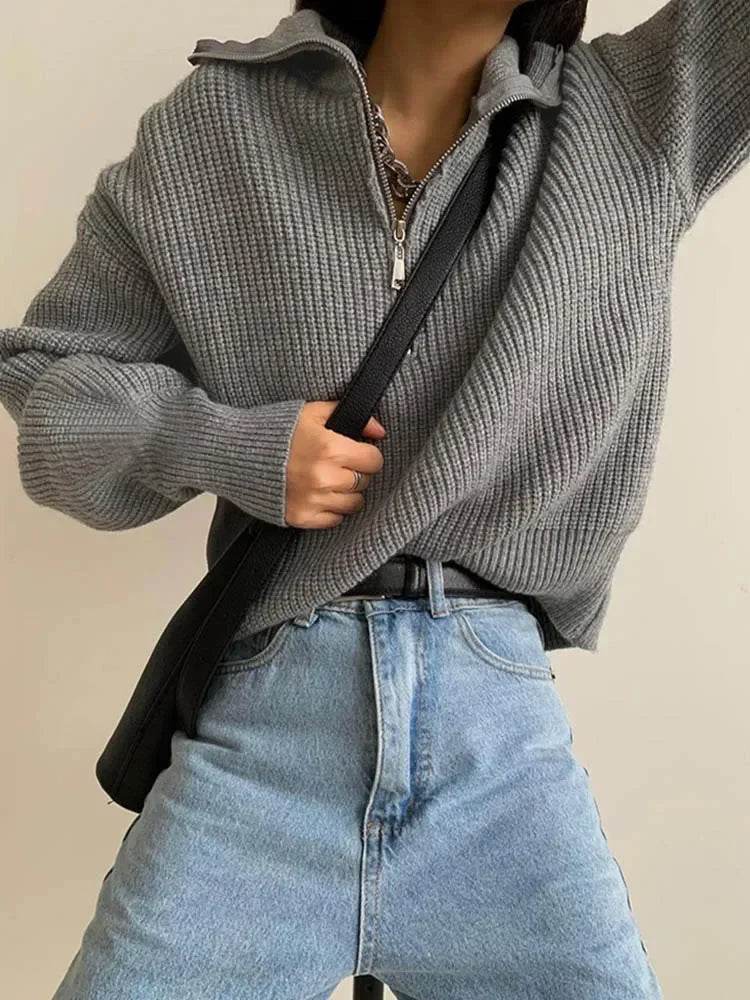 Solid Grey Women’s Turtleneck Sweater - Casual Thick Pullover - Buy Center