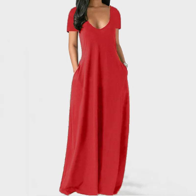 Plus Size Women's Solid V-Neck Dress - Short Sleeve Casual Style - Buy Center