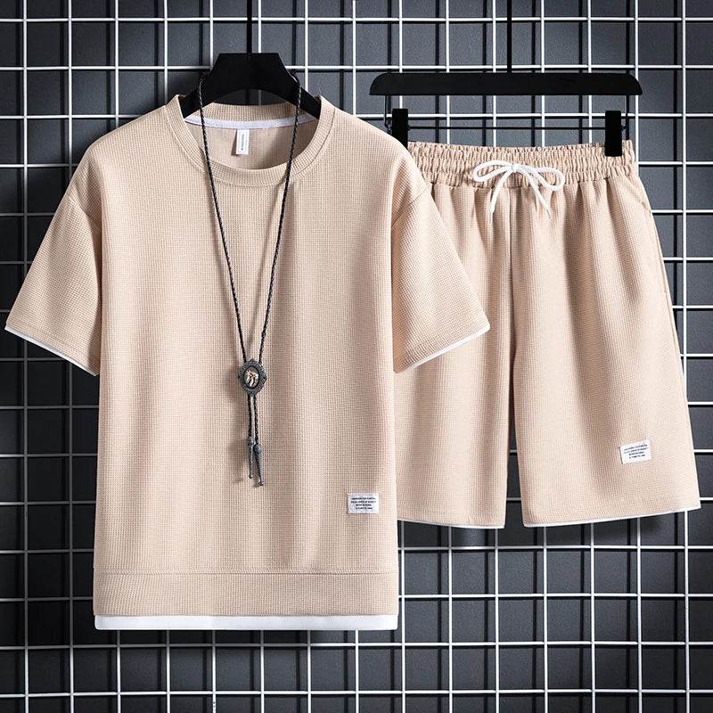 Summer Men's Waffle Set - Casual T-Shirt and Shorts Tracksuit - Buy Center