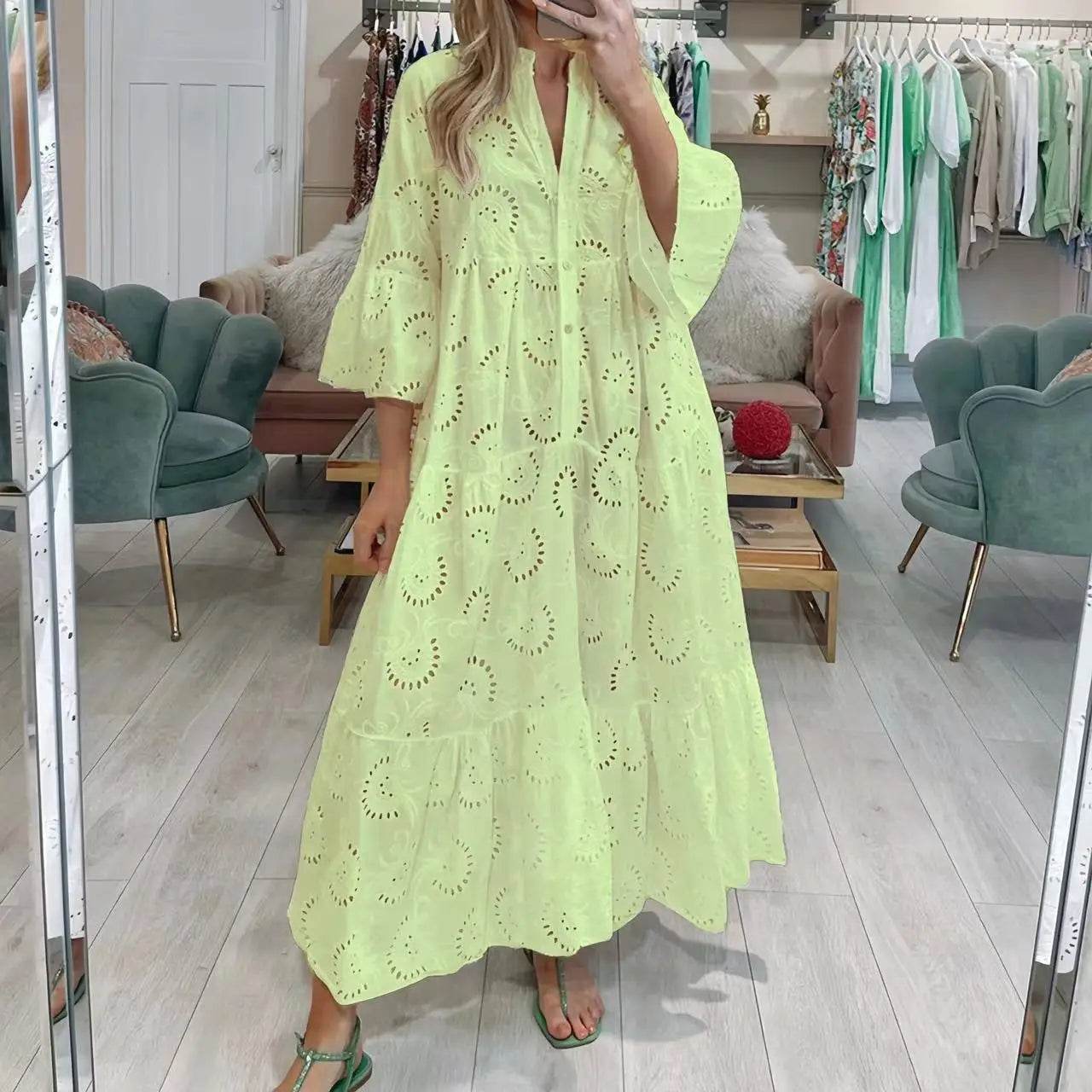 LUZHEN Women's Spring Summer Shirt Dress - V-Neck, Flared Sleeves - Buy Center