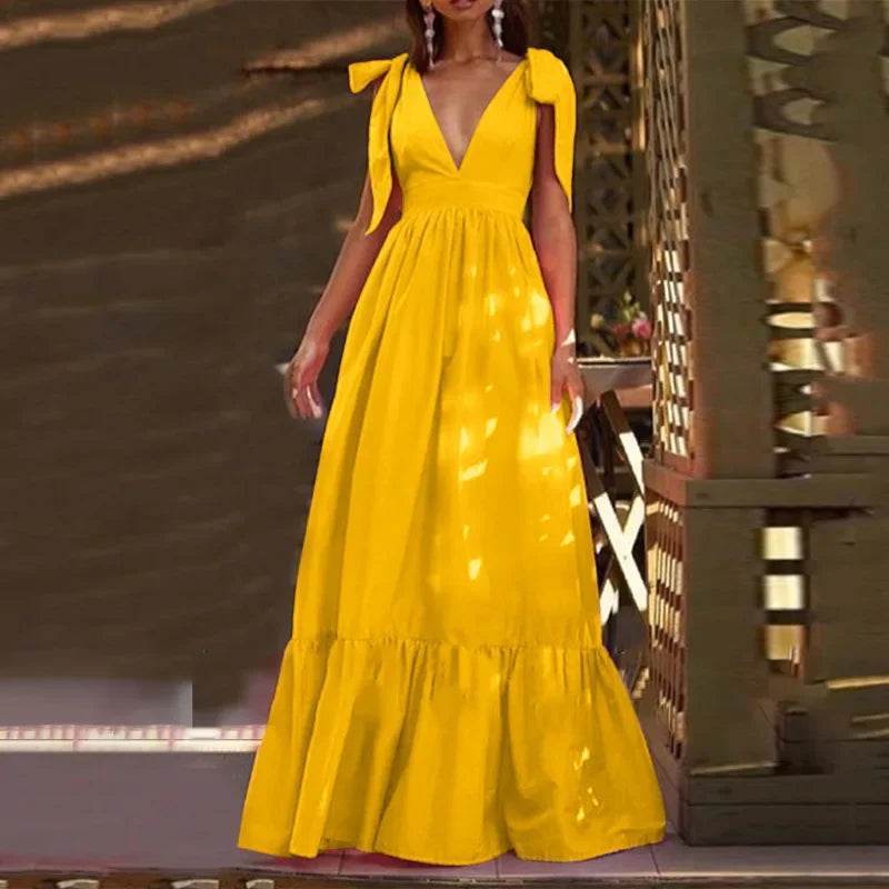 Elegant Women’s V-Neck Backless Summer Dress - Party & Club Wear - Buy Center