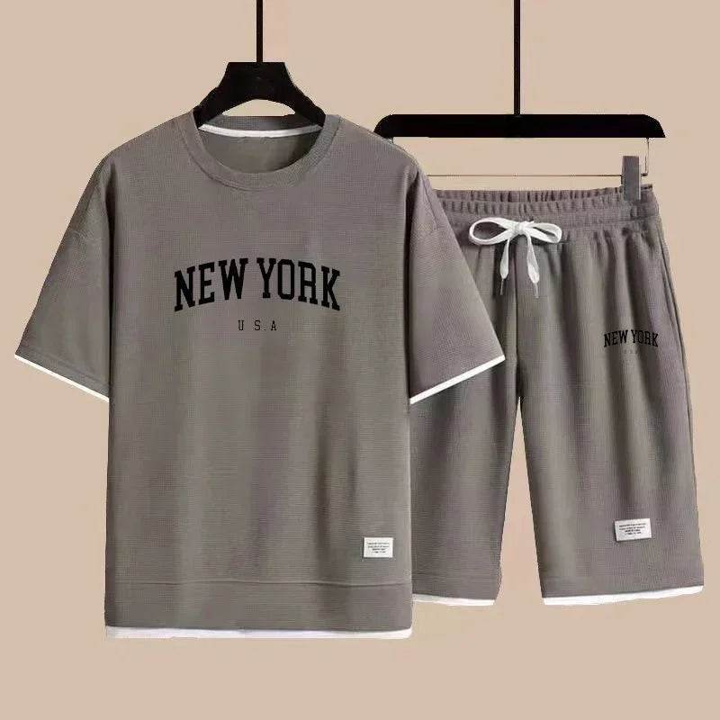 OLOEY Men's 2025 Waffle T-Shirt & Shorts Summer Fashion Suit - Buy Center