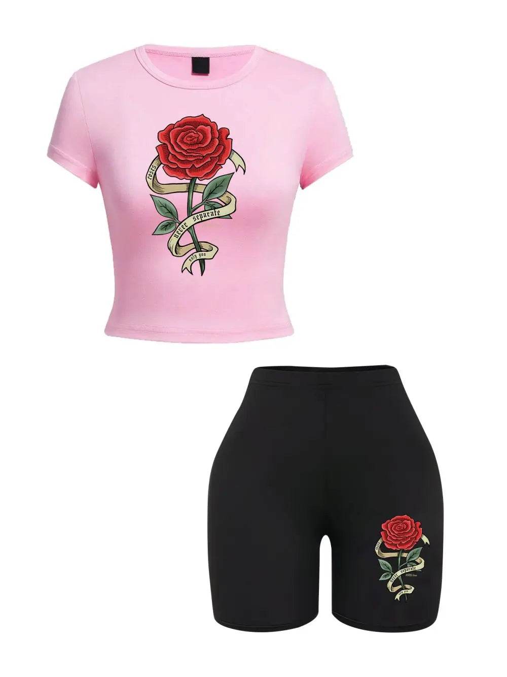 Teekossc Women's Floral Crop T-Shirt & Shorts Set - Slim Fit - Buy Center