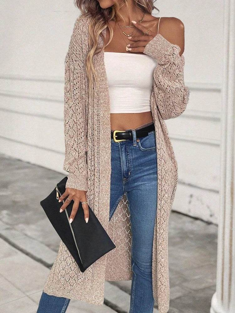 Elegant Loose Fit Cardigan Sweater - Hollow Out Knitwear for Women - Buy Center