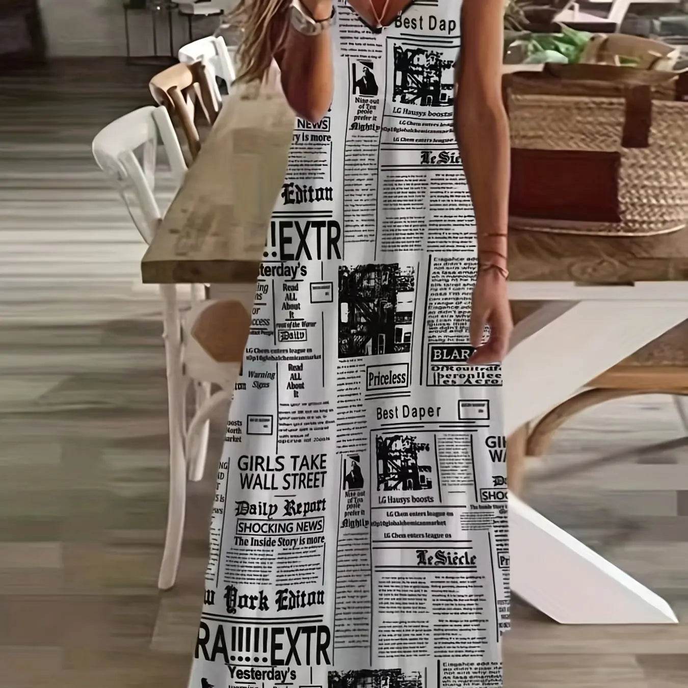 Summer Sleeveless Beach Dress - Geometric Print, Loose Fit for Women - Buy Center