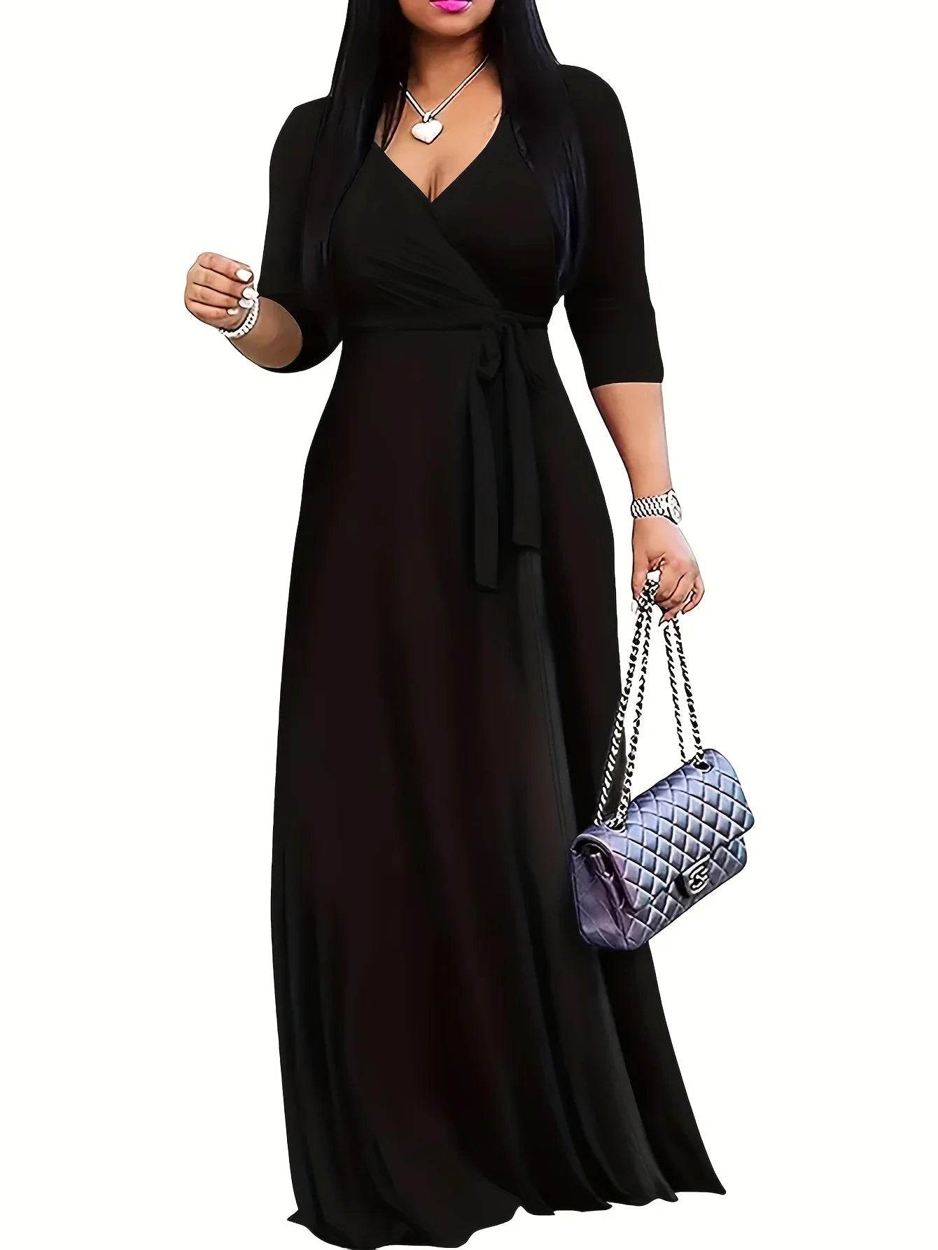 Women’s Bodycon Beach Maxi Dress - Floral Print, V-Neck, 3/4 Sleeve - Buy Center