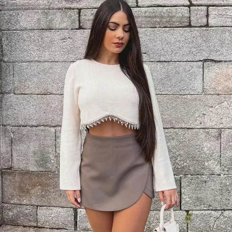 Women's High Waist Mini Skort - Stylish Brown & Pink Casual Wear - Buy Center