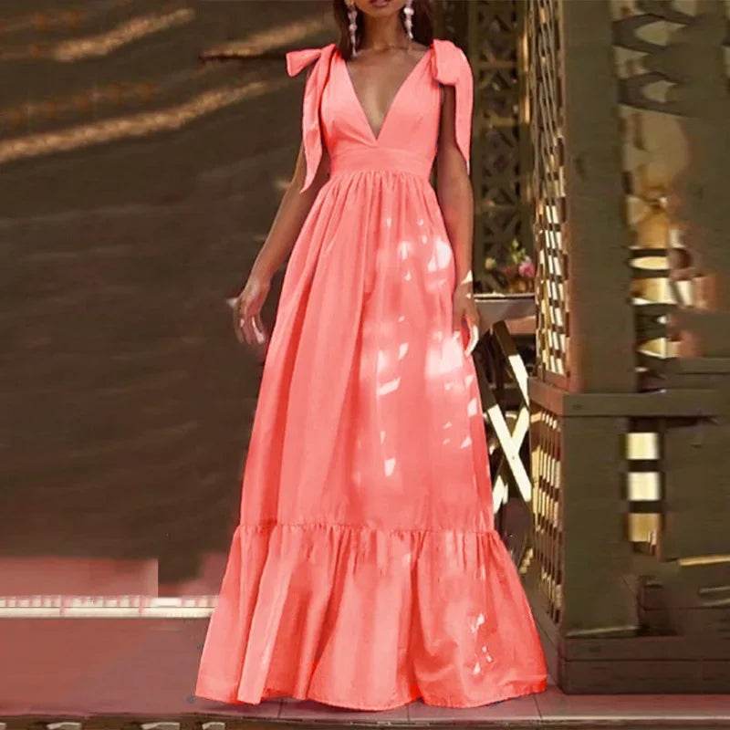 Elegant Women’s V-Neck Backless Summer Dress - Party & Club Wear - Buy Center