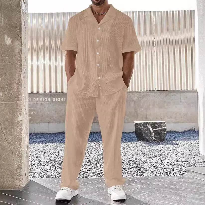 Donsignet Men's Casual Button Shirt & Short Sleeve Pants Set - Buy Center