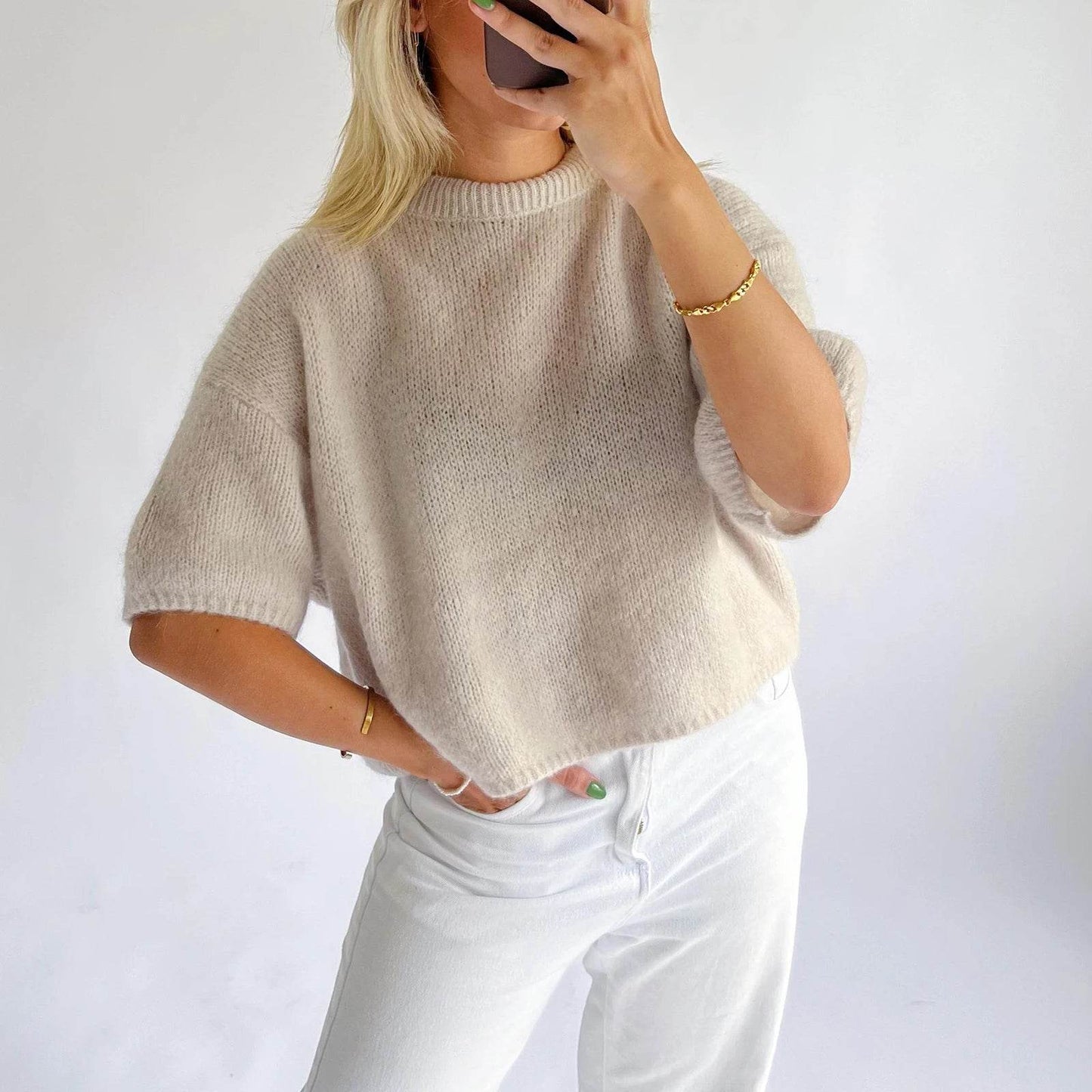 Imcute Women's Casual Knit Crop Top - Short Sleeve O-Neck Style - Buy Center