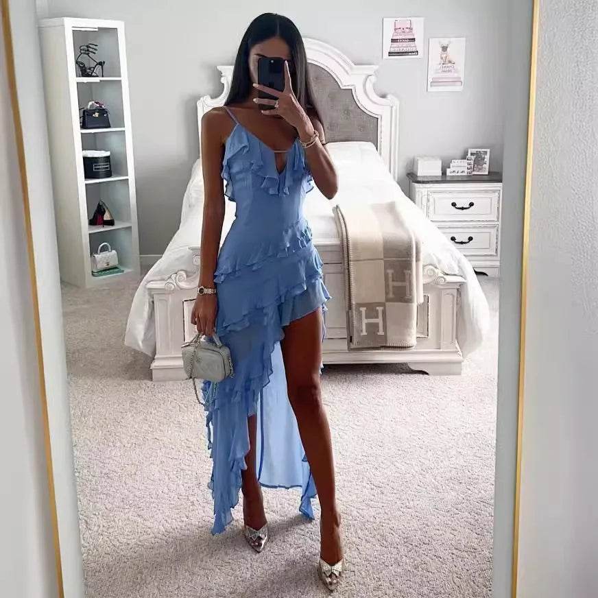 Elegant Women's Strap Maxi Dress - Asymmetrical Mini Clubwear - Buy Center