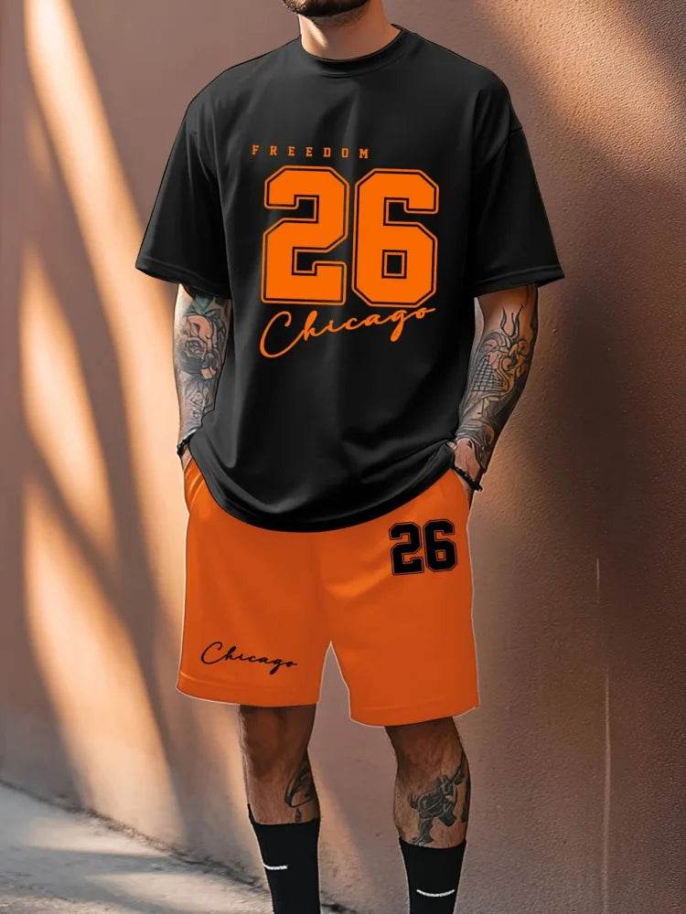 Summer Casual Men's 66 Letter Printed Two-Piece Suit for Outdoors - Buy Center