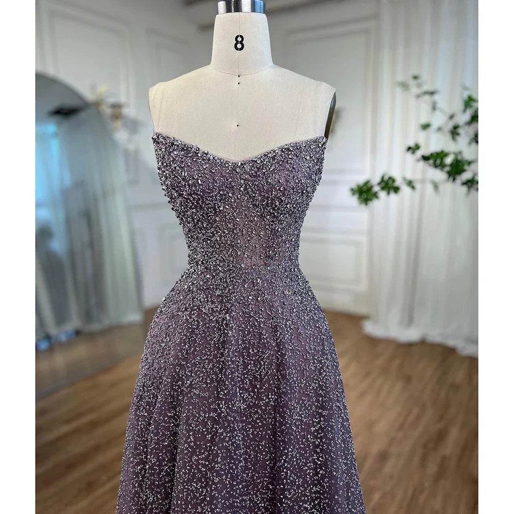 SERENE HILL A-Line Strapless Beaded Evening Dress - Purple Luxury - Buy Center