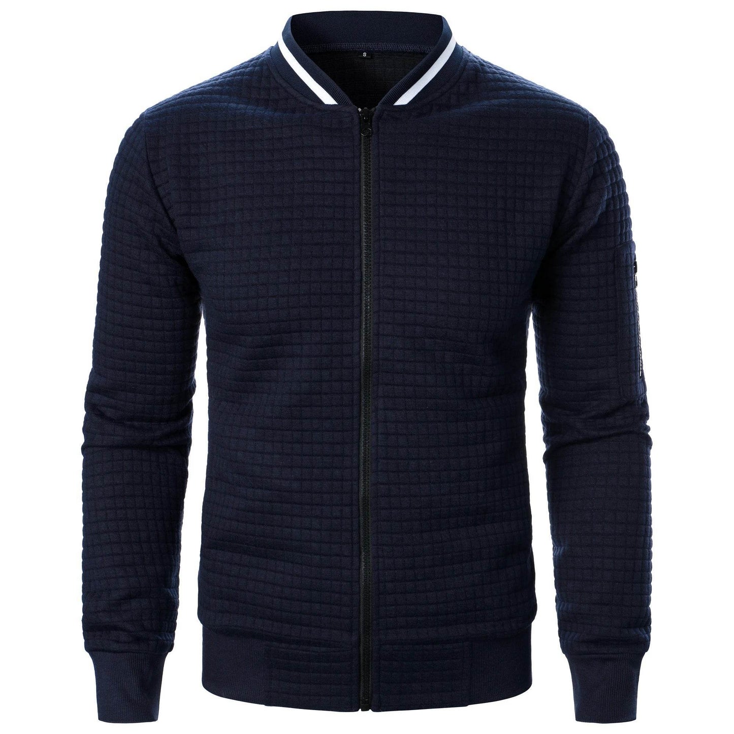 Men's Zipper Stand Collar Hoodie - Casual Plaid Cardigan Coat - Buy Center
