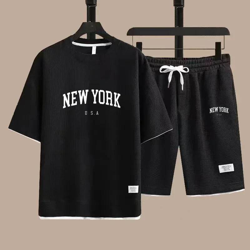 OLOEY Men's 2025 Waffle T-Shirt & Shorts Summer Fashion Suit - Buy Center