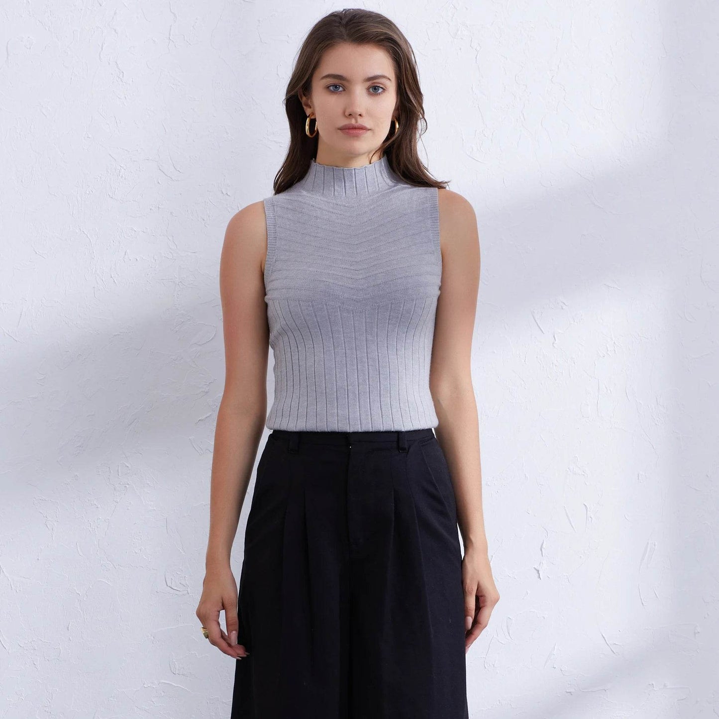 Cozy Vintage Pink Knitted Vest for Women - Turtleneck & Sleeveless - Buy Center