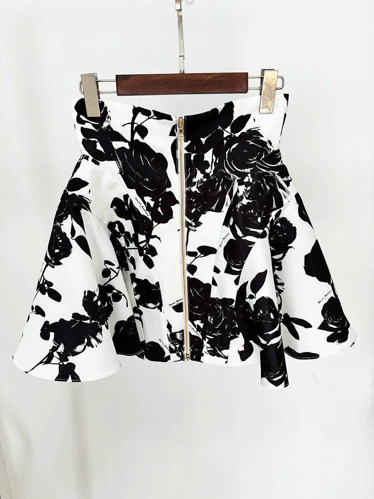 O'ZACKET 2024 Floral Mini Skirt with Metal Rose Buttons - Women’s Fashion - Buy Center