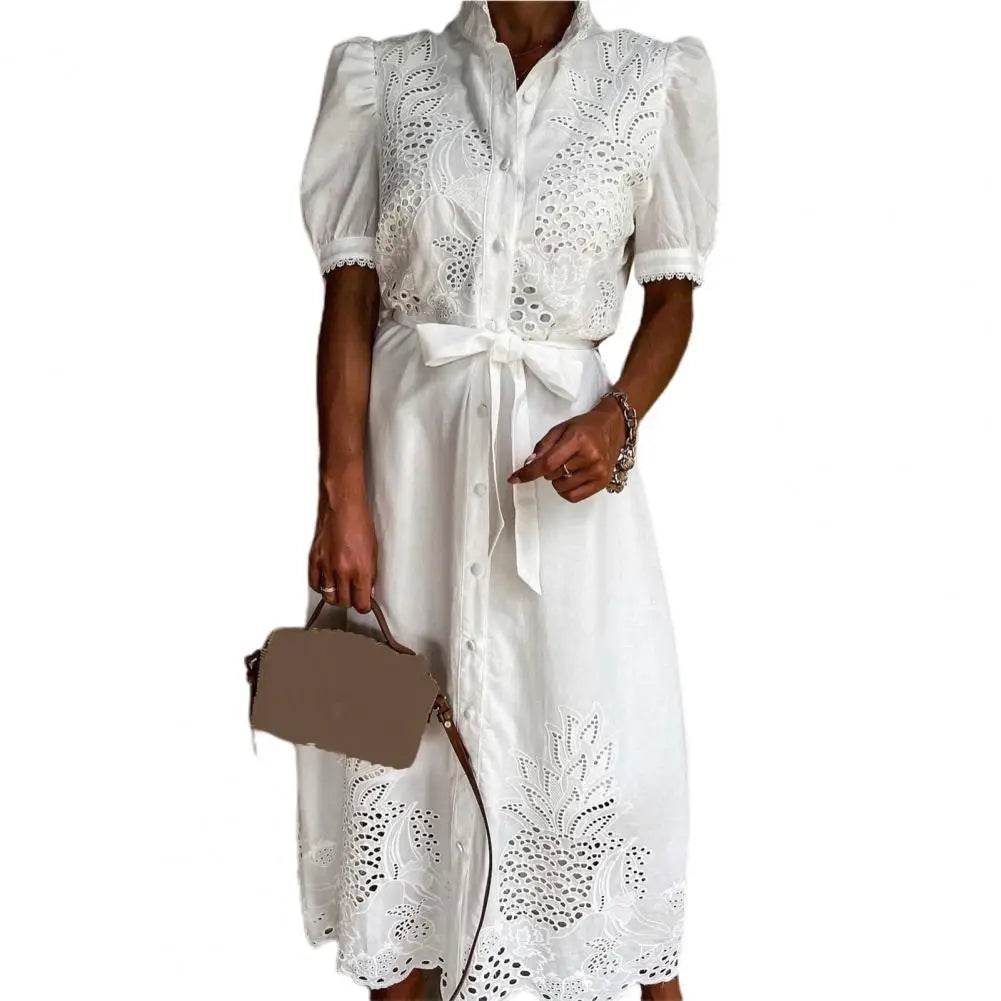 SANWOOD Stylish Beach Maxi Dress - Embroidered Floral Casual Wear - Buy Center