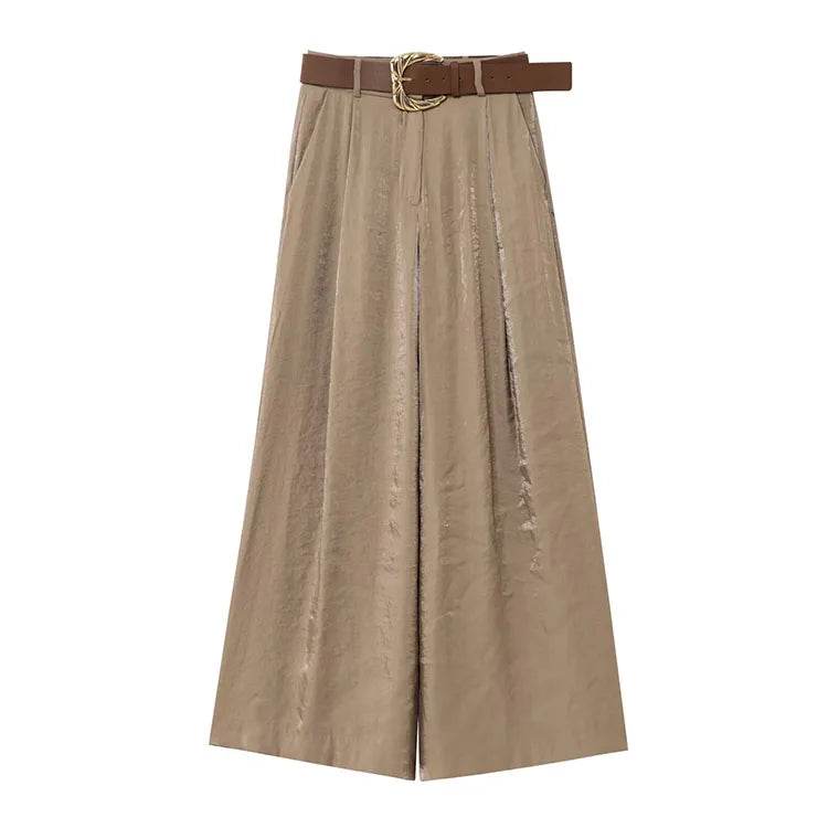 HipSeam Women's Satin Wide Leg Trousers - Casual Loose Fit Style - Buy Center