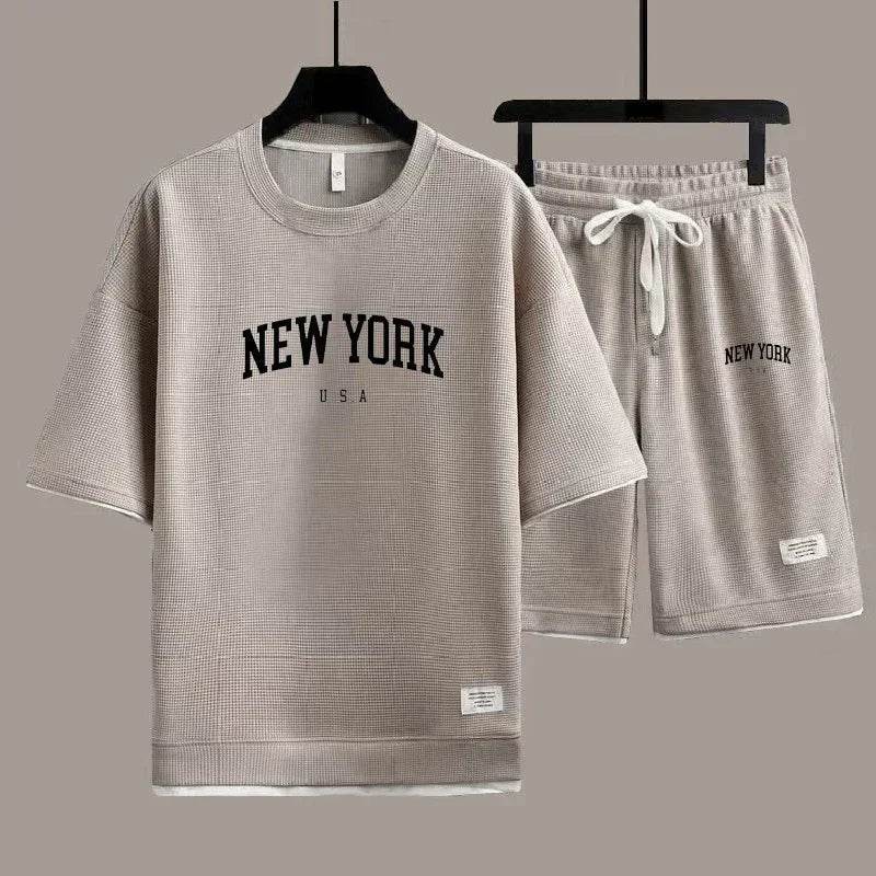 OLOEY Men's 2025 Waffle T-Shirt & Shorts Summer Fashion Suit - Buy Center