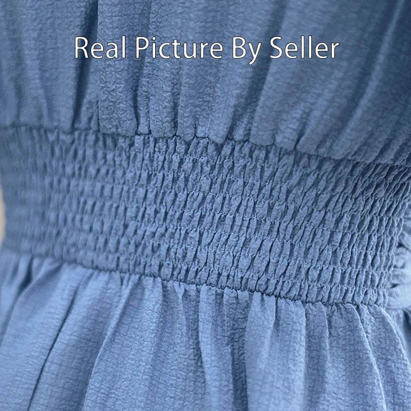 Chic Women's Pleated Ruffle Dress - V Neck Short Sleeve Summer Style - Buy Center