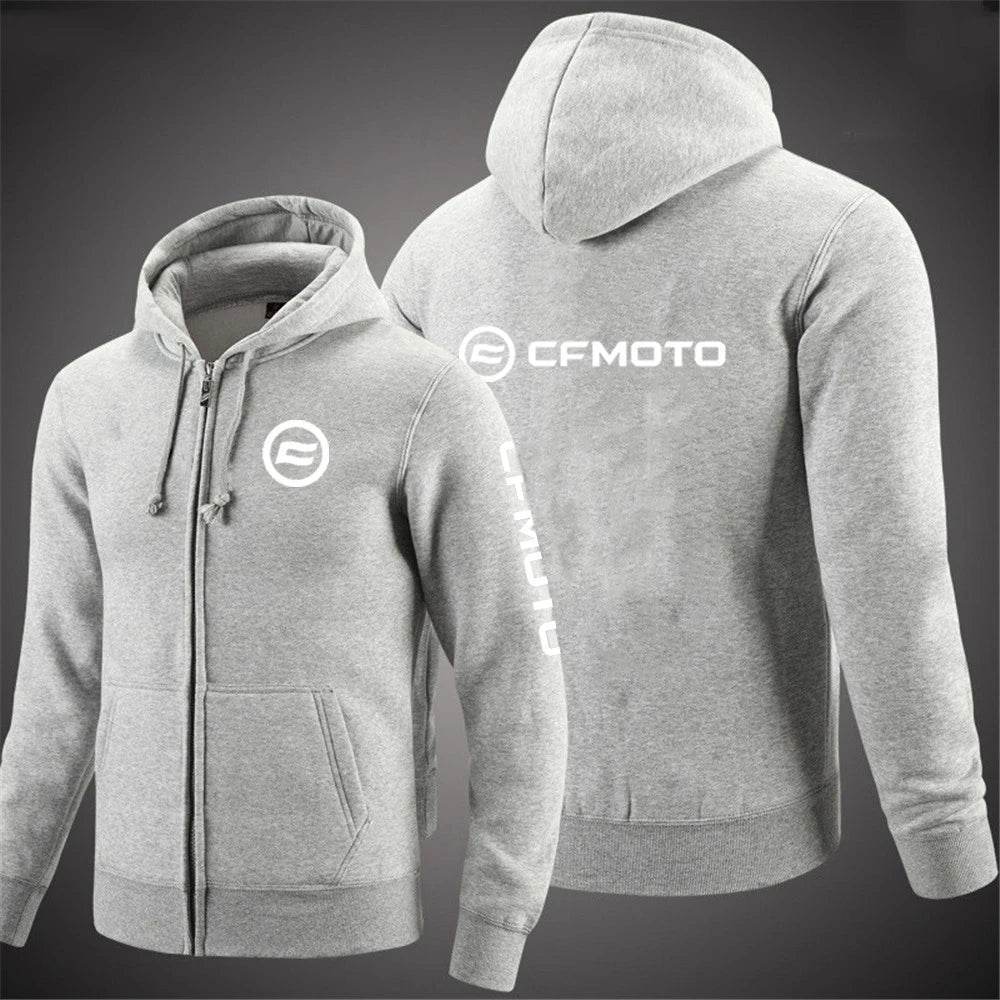 2024 Cfmoto Logo Print Hoodies - Men's Solid Color Zip-Up Jacket - Buy Center