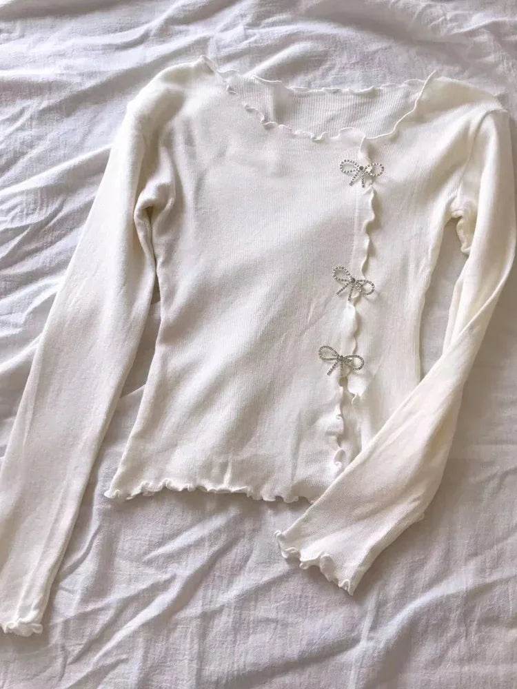 2024 Solid Lettuce Trim Pullover Sweater - Y2K Casual Style - Buy Center