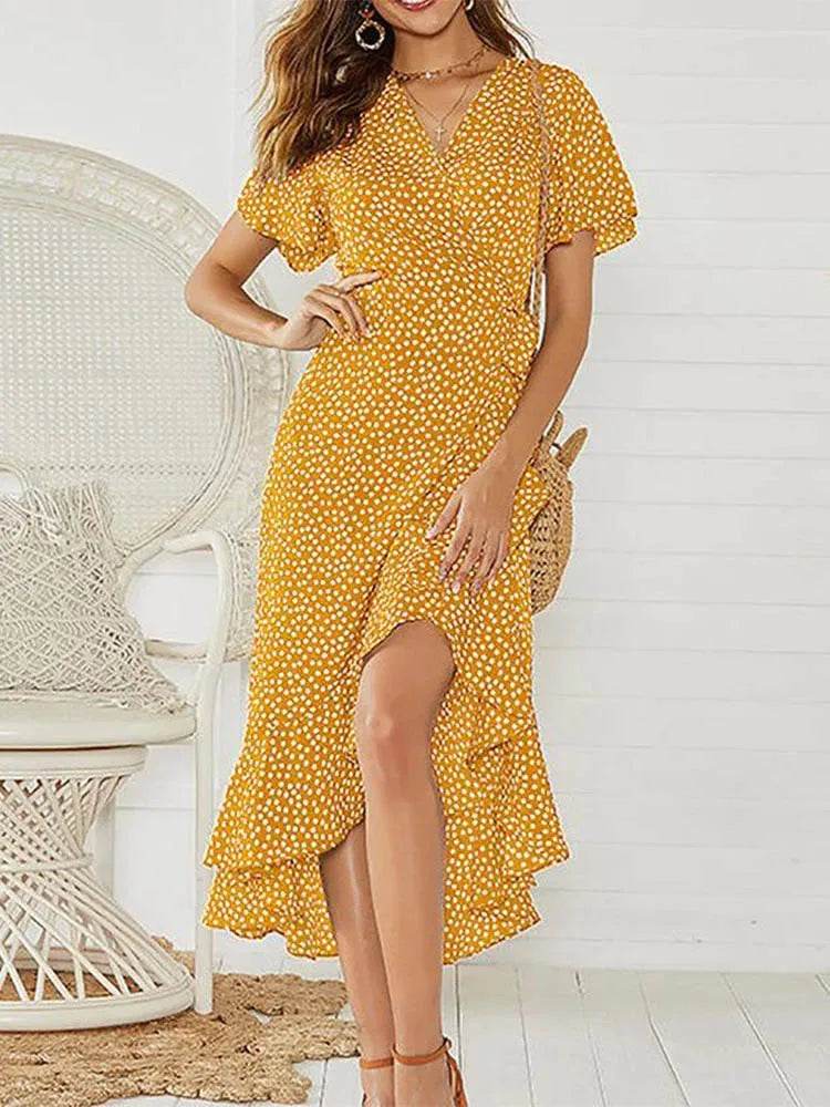 Boho Floral Print Maxi Dress for Women - Summer Casual V-Neck - Buy Center