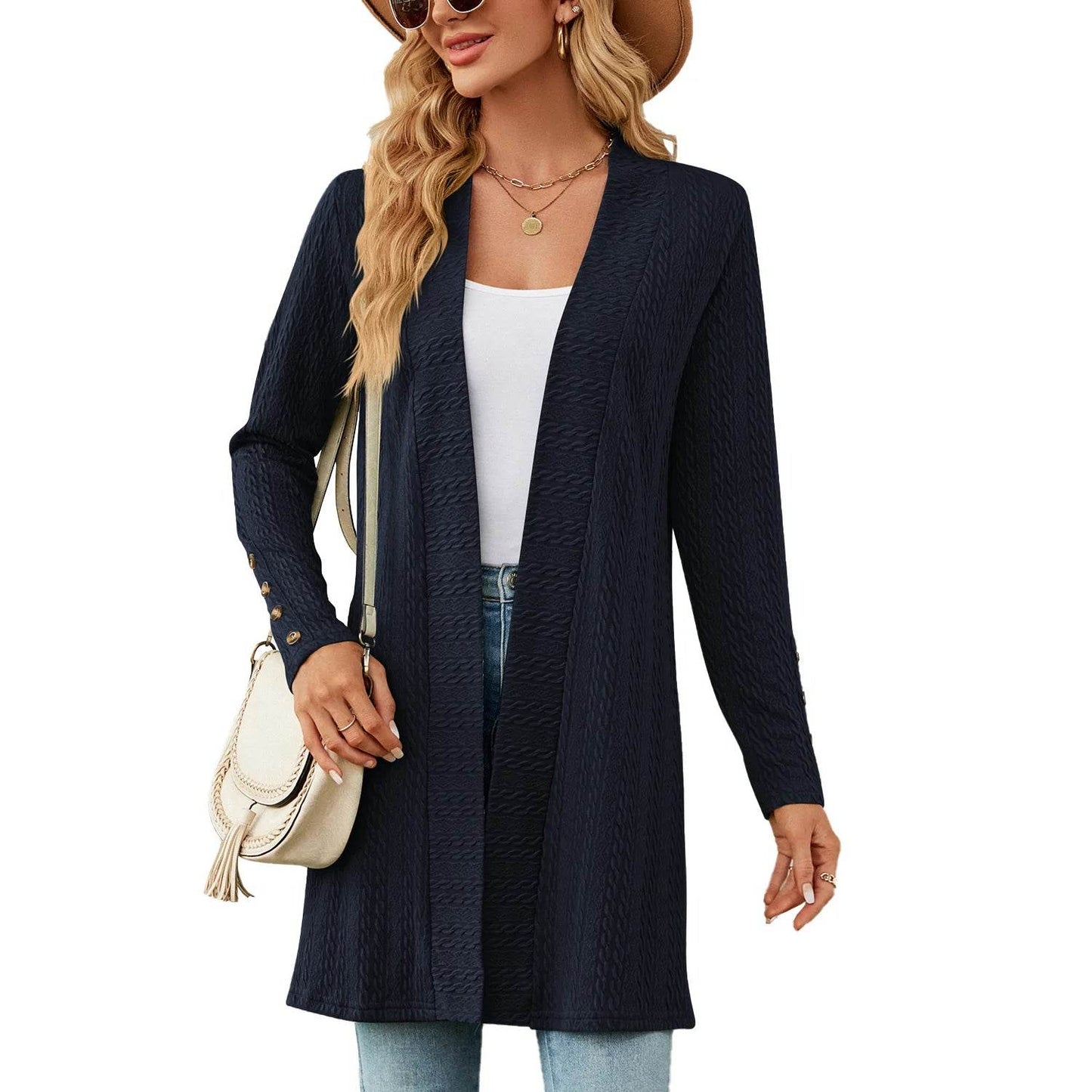 MsChuh Solid Color Long Sleeve Cardigan - Trendy Korean Knitwear - Buy Center