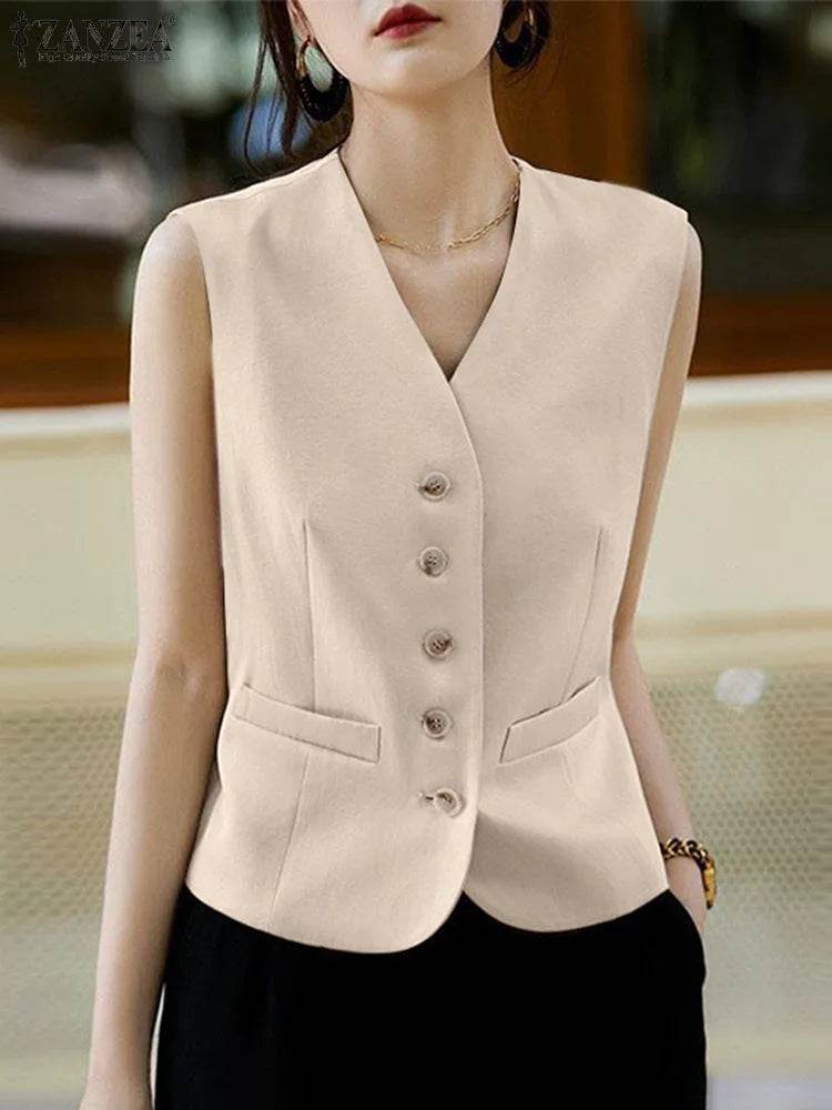 ZANZEA Women’s V-Neck Sleeveless Office Vest - Summer Fashion 2024 - Buy Center