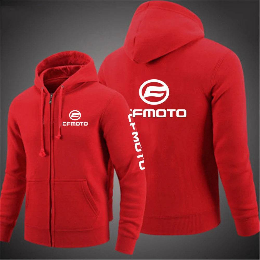 2024 Cfmoto Logo Print Hoodies - Men's Solid Color Zip-Up Jacket - Buy Center