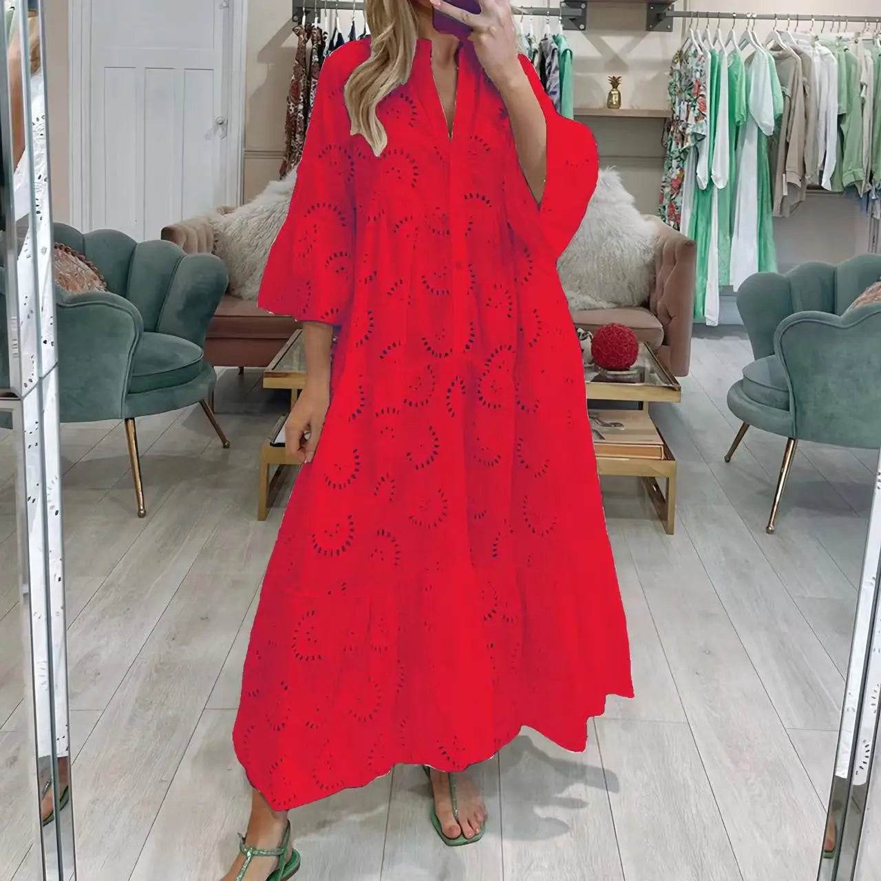 LUZHEN Women's Spring Summer Shirt Dress - V-Neck, Flared Sleeves - Buy Center