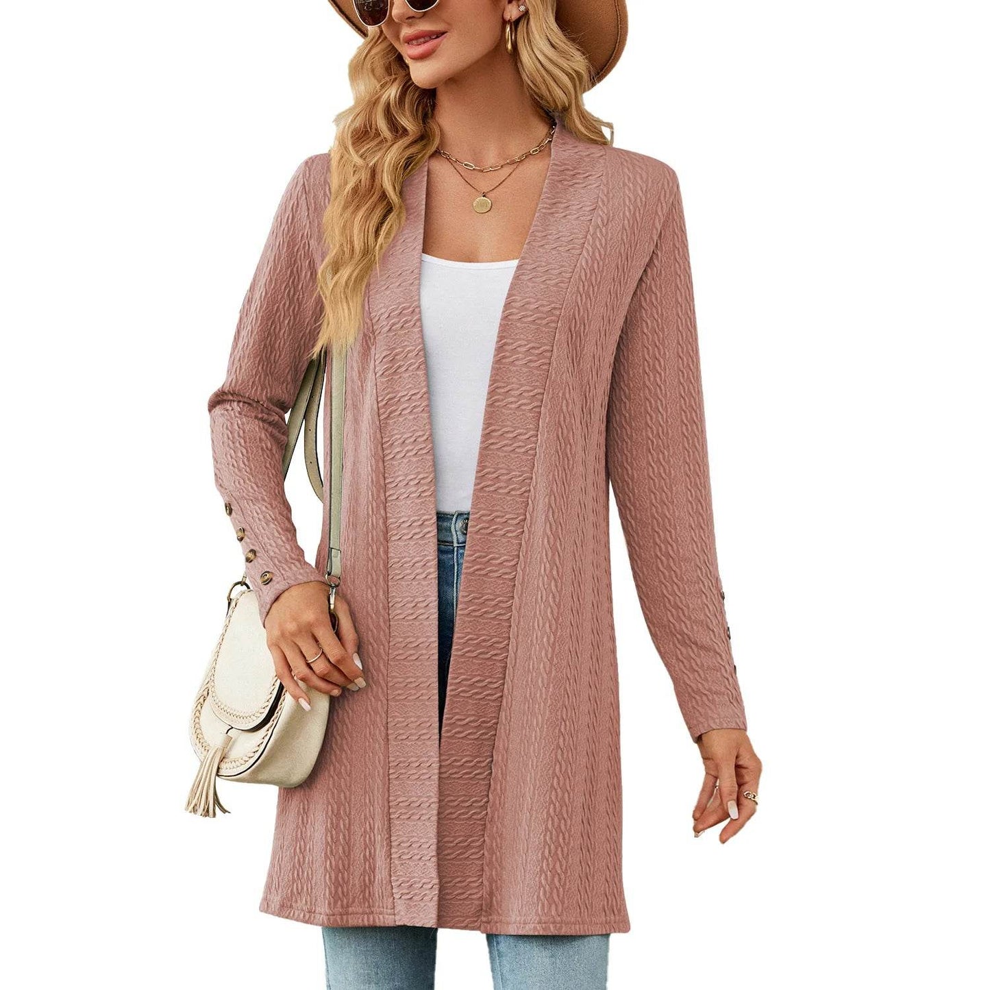 MsChuh Solid Color Long Sleeve Cardigan - Trendy Korean Knitwear - Buy Center