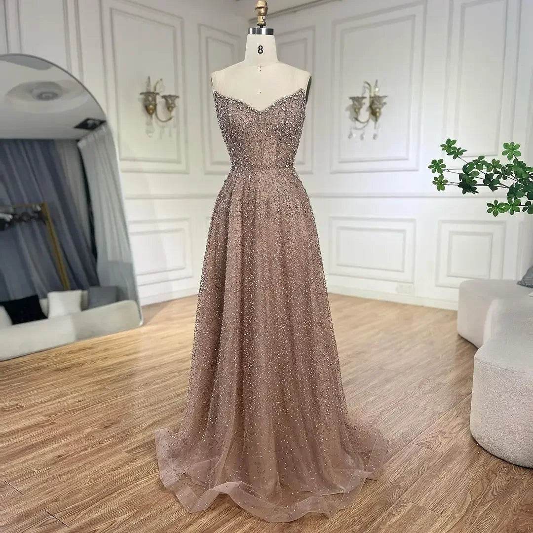 SERENE HILL A-Line Strapless Beaded Evening Dress - Purple Luxury - Buy Center