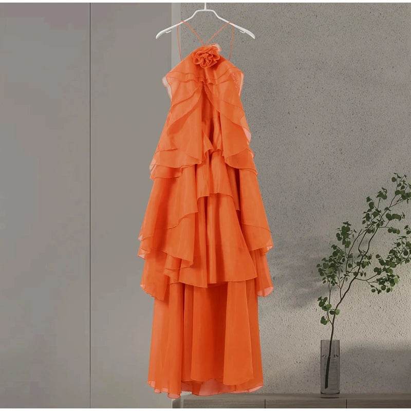 LLYGE Women’s Maxi Dress - Beach Layer Ruffles, Backless Sleeveless Style - Buy Center
