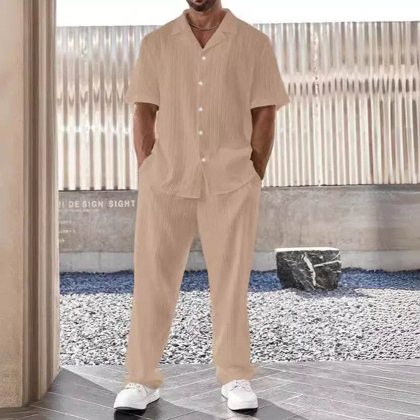 Donsignet Men's Casual Button Shirt & Short Sleeve Pants Set - Buy Center