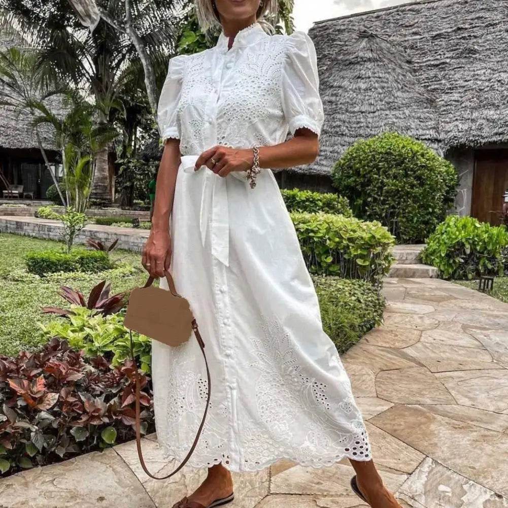 SANWOOD Stylish Beach Maxi Dress - Embroidered Floral Casual Wear - Buy Center