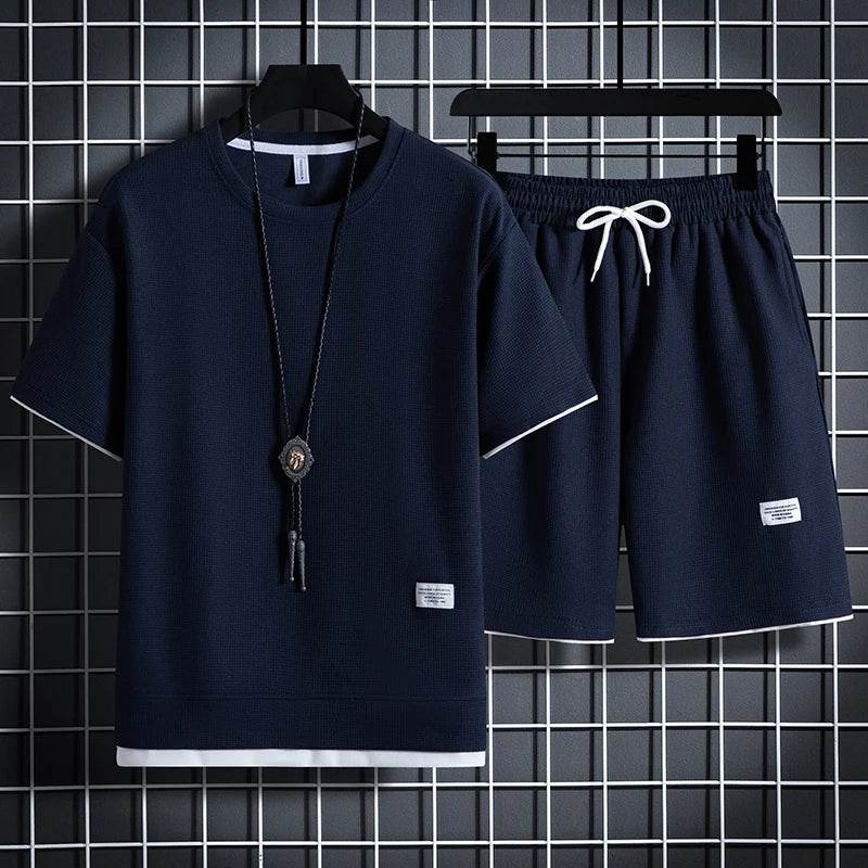Summer Men's Waffle Set - Casual T-Shirt and Shorts Tracksuit - Buy Center