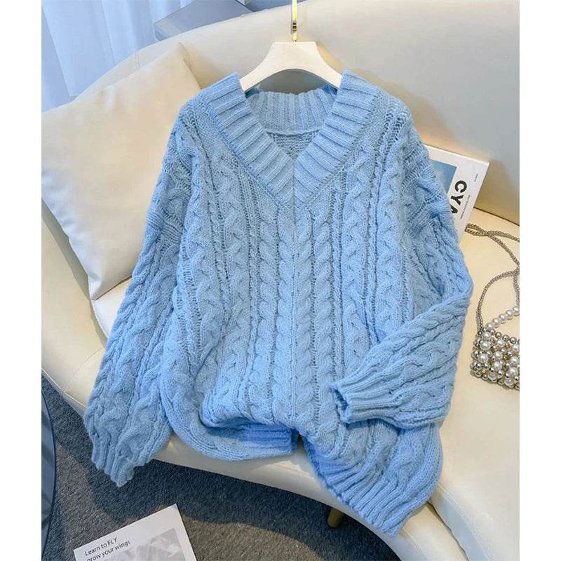 MEXZT Women's Oversized Pink V Neck Sweater - Casual Knitwear - Buy Center