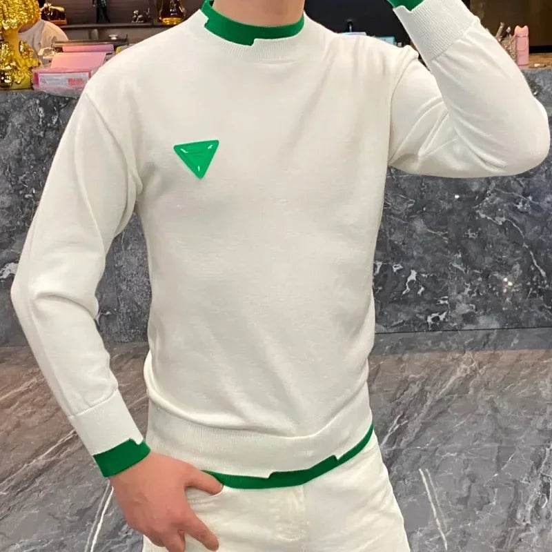 Autumn/Winter Casual Men's Sweater Long Sleeve Pullovers Fashion Contrast Crew Neck Sweatshirt Streetwear Men Clothing M-4XL - Buy Center